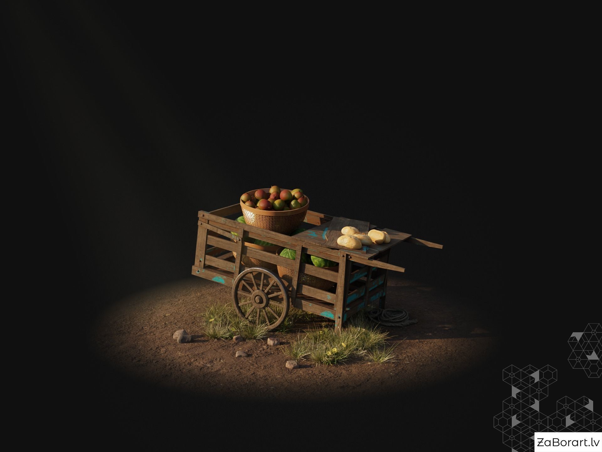 medieval cart Low-poly 3D model_4