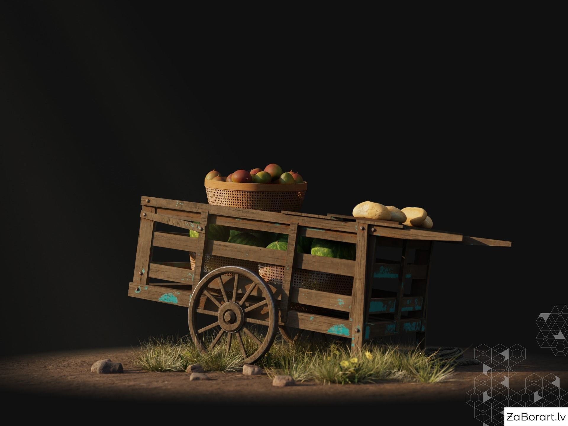 medieval cart Low-poly 3D model_3