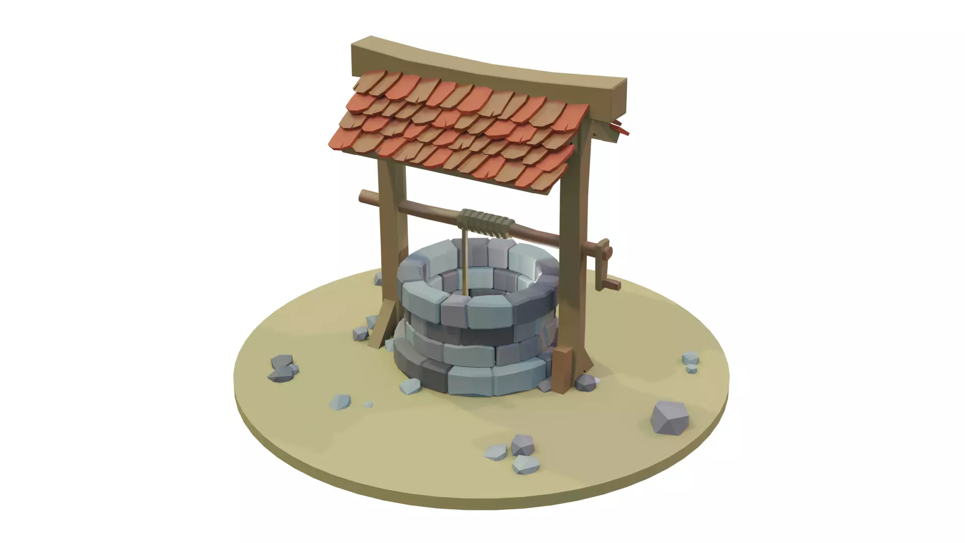 Simple low-poly well Low-poly 3D model_0
