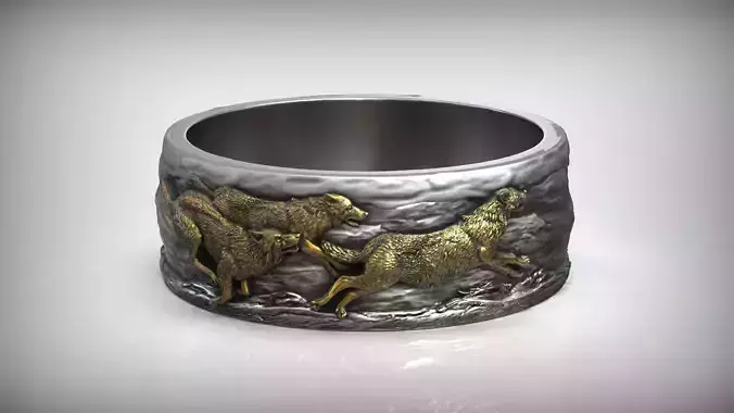 Wolf Ring Running Wolves Wedding Band 3D print model