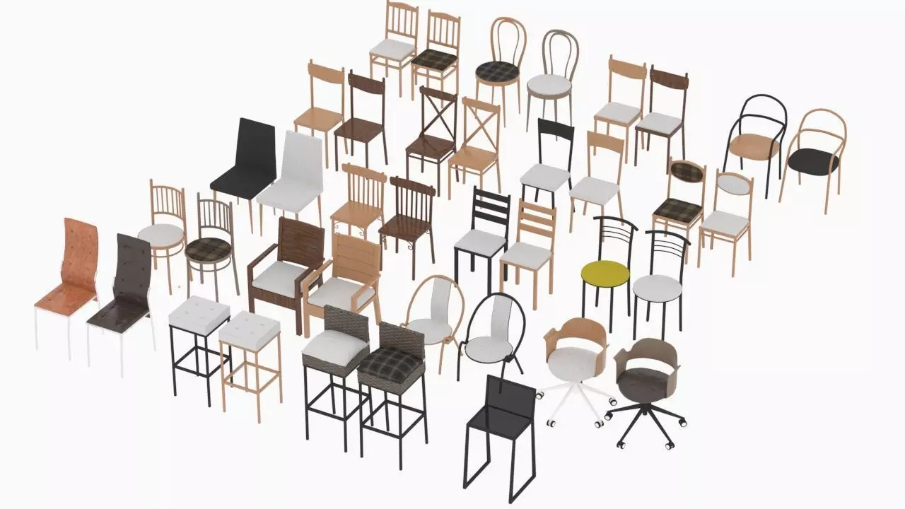 set of chairs Low-poly 3D model_0