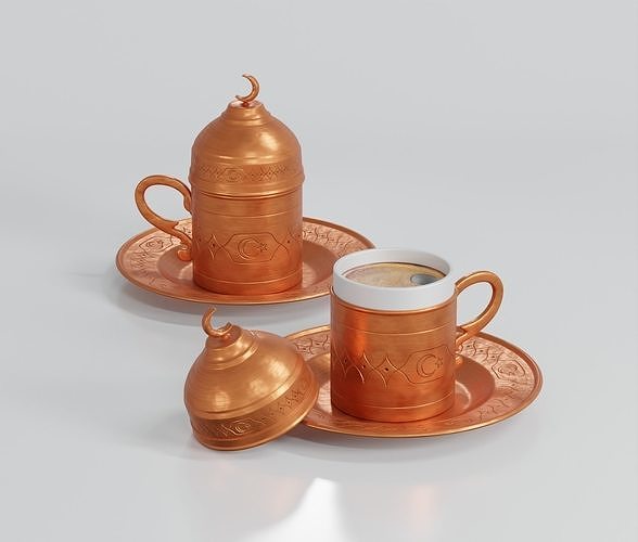 Two Turkish cup of coffee 3D model