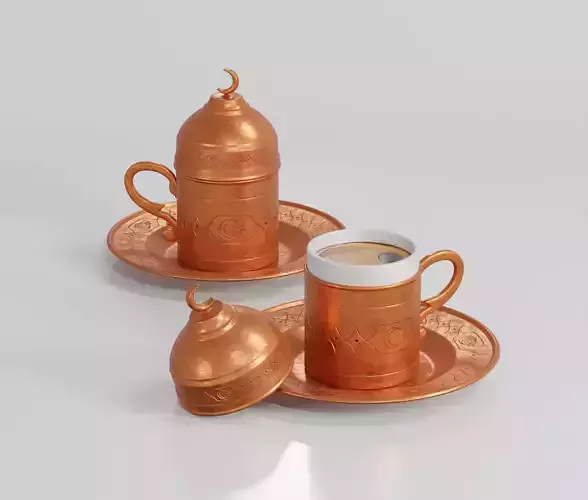 Two Turkish cup of coffee 3D model