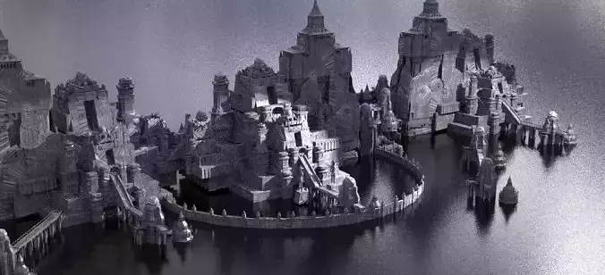 Ringed Celtic Ocean Cityscape Kit bash 2 3D model