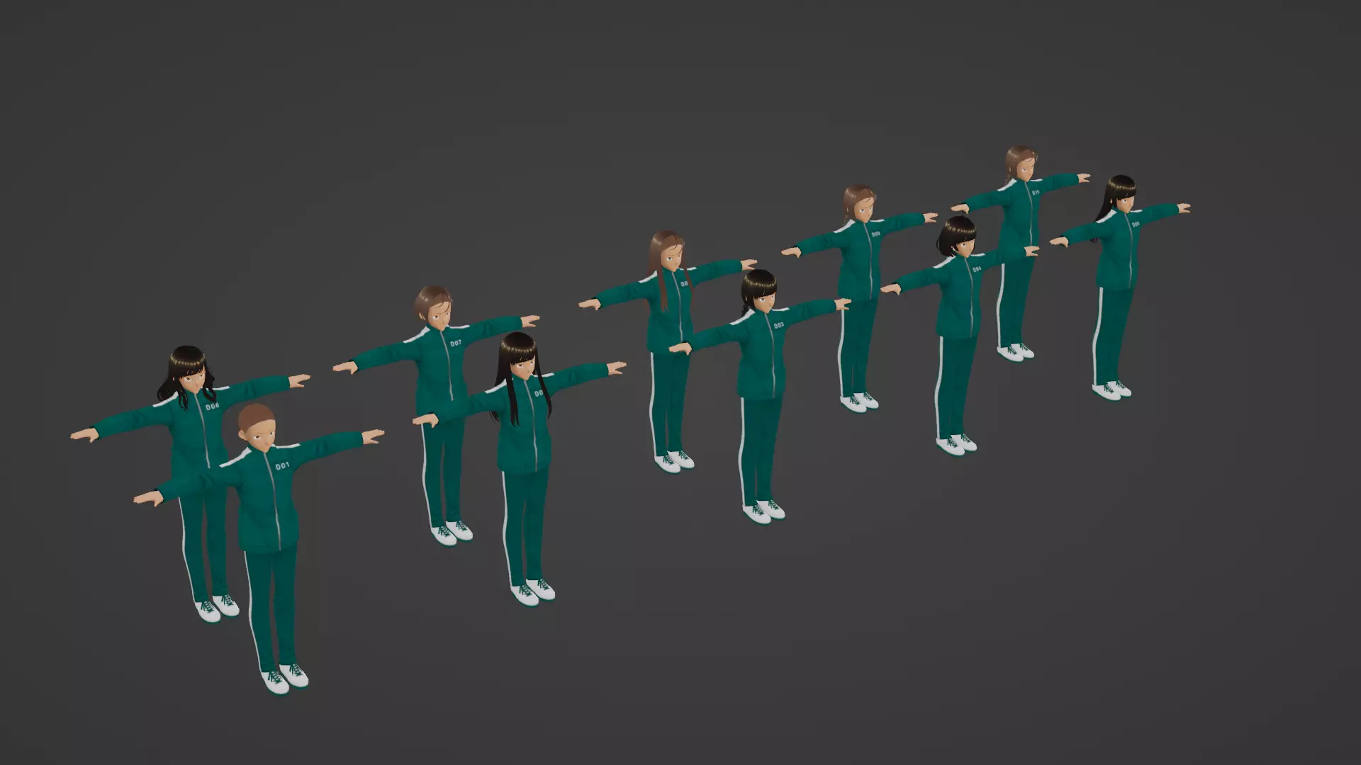 Squid Game - Player - 10 People Low-poly 3D model
