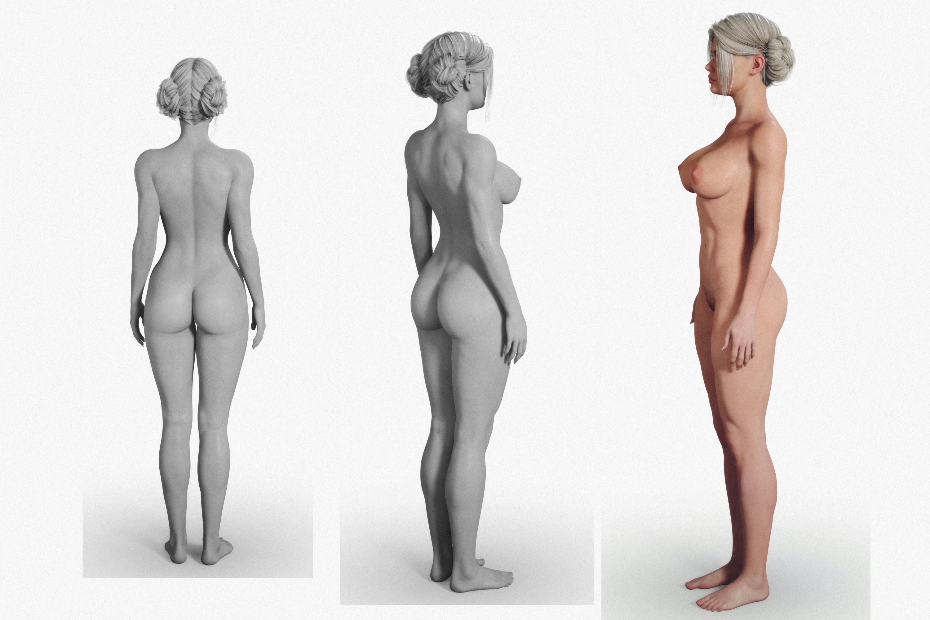 Naked Fitness Blonde Woman with Tied Hair  3D model_13