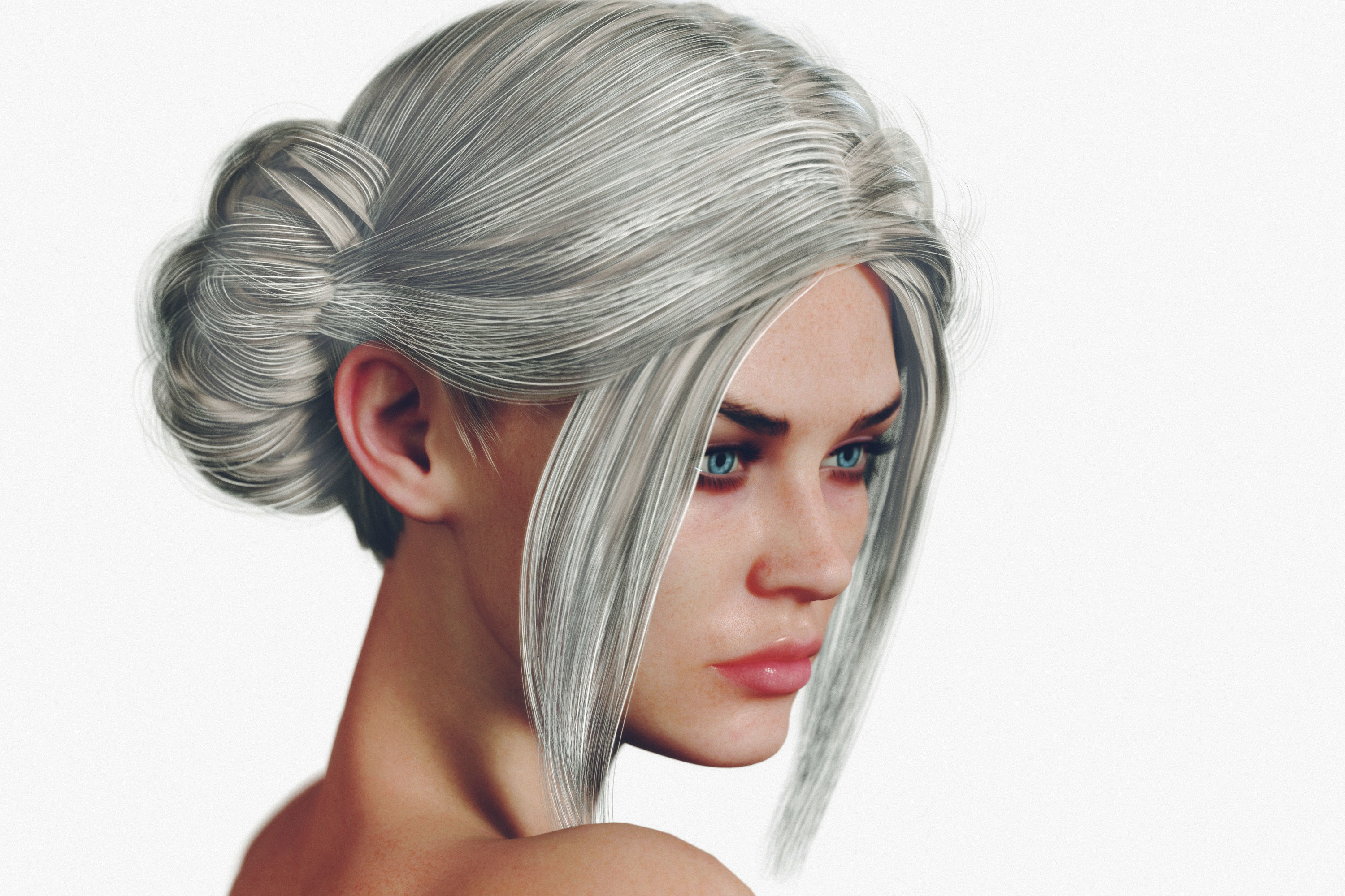 Naked Fitness Blonde Woman with Tied Hair  3D model_11