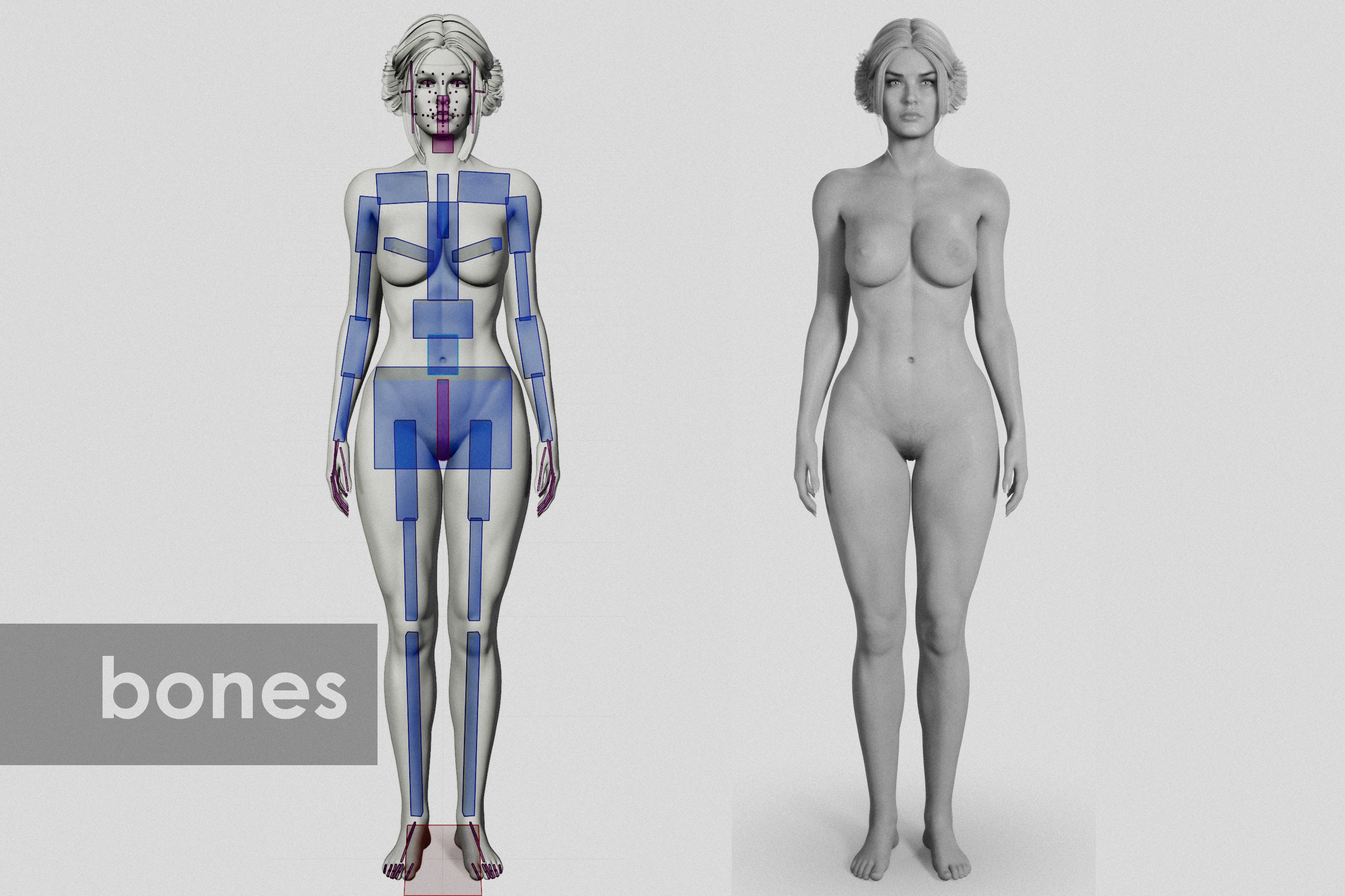 Naked Fitness Blonde Woman with Tied Hair  3D model_9