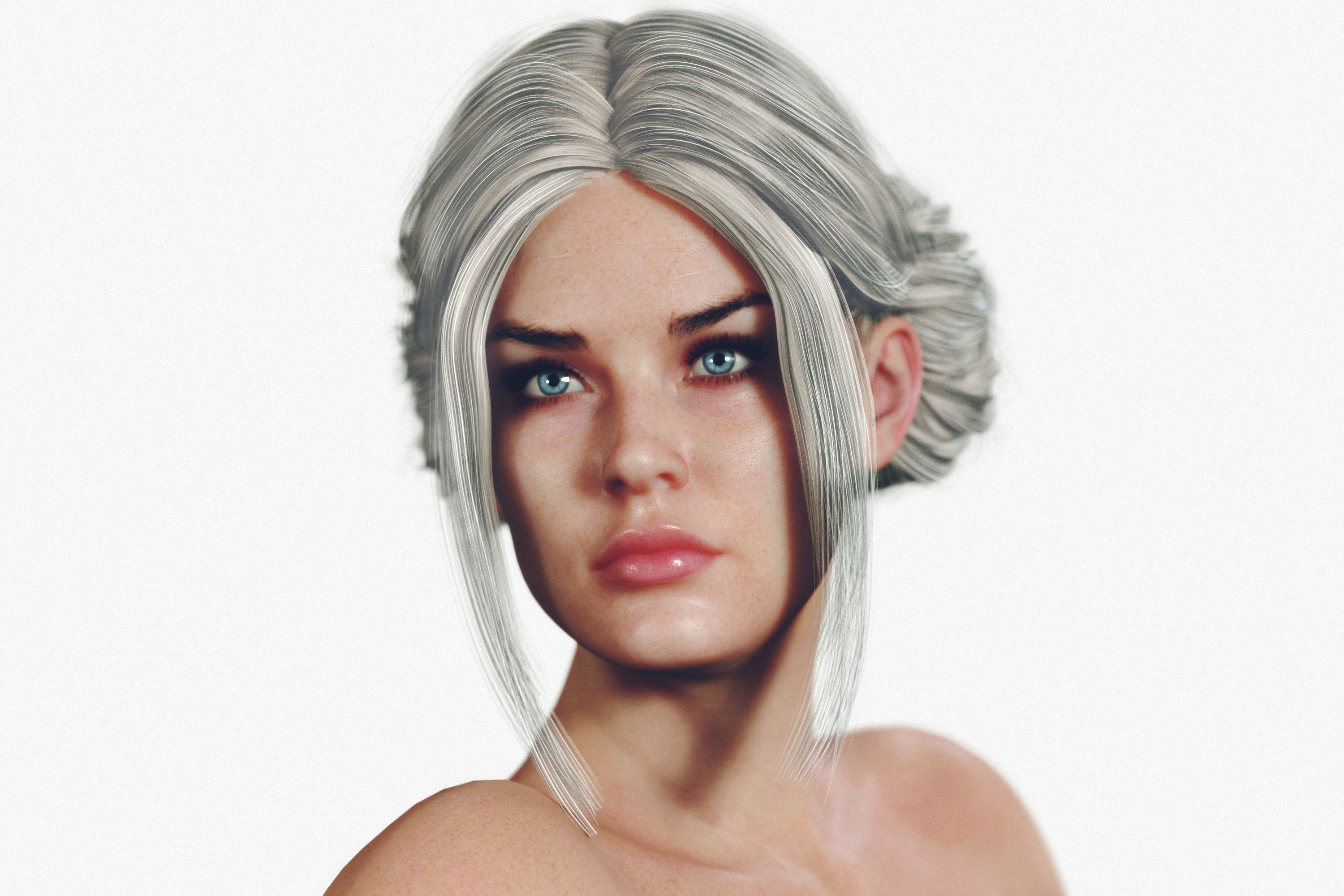 Naked Fitness Blonde Woman with Tied Hair  3D model_4