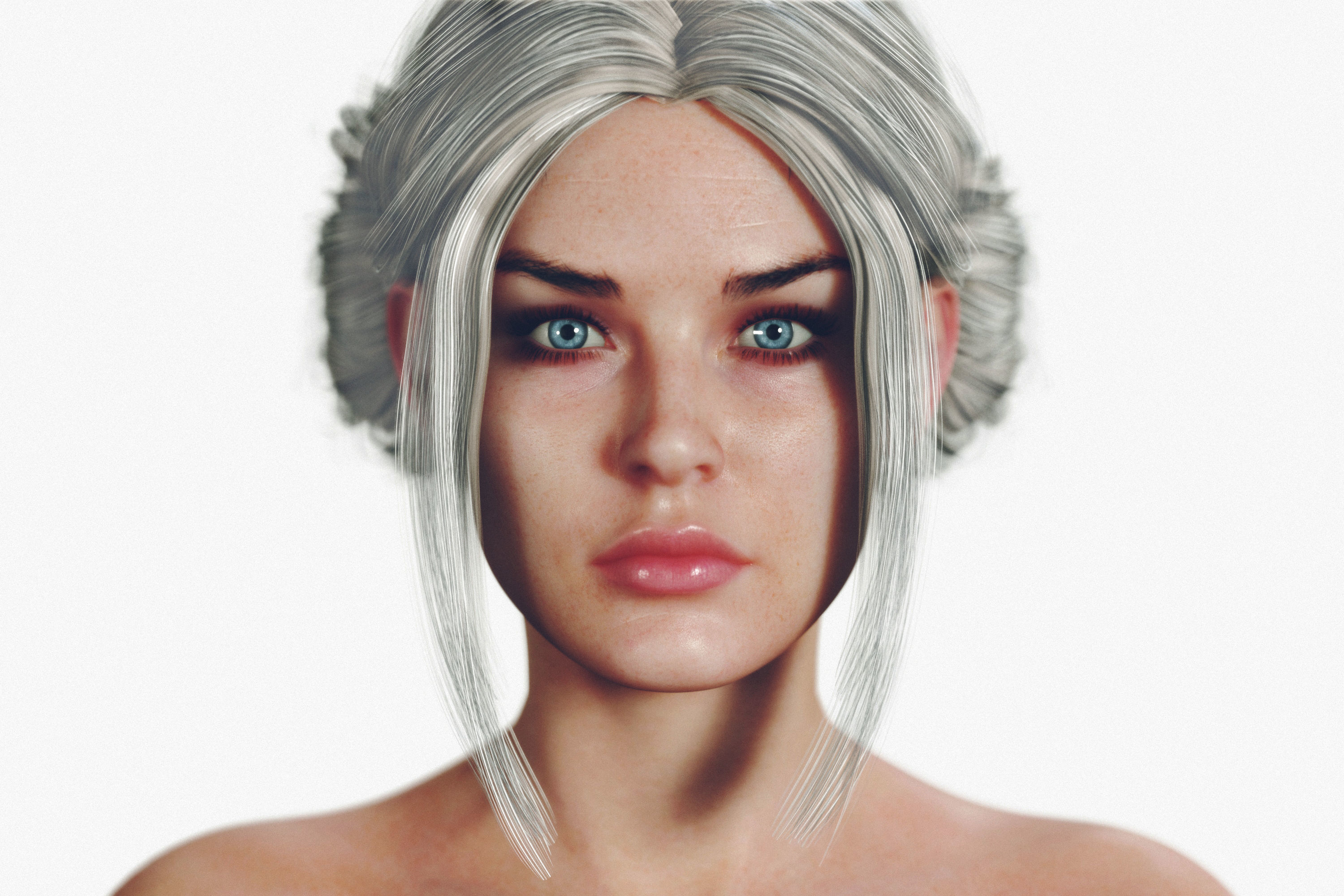 Naked Fitness Blonde Woman with Tied Hair  3D model_10