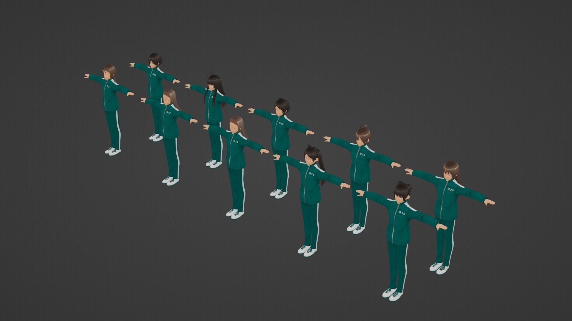 Squid Game - Player - 10 People Low-poly 3D model_2