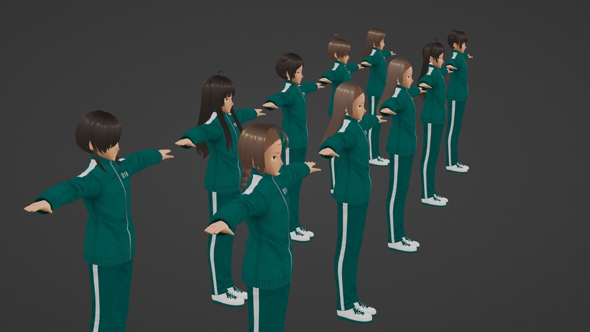 Squid Game - Player - 10 People Low-poly 3D model_4