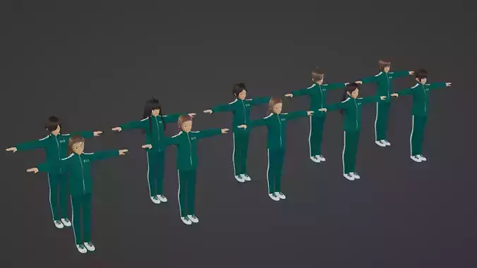 Squid Game - Player - 10 People Low-poly 3D model