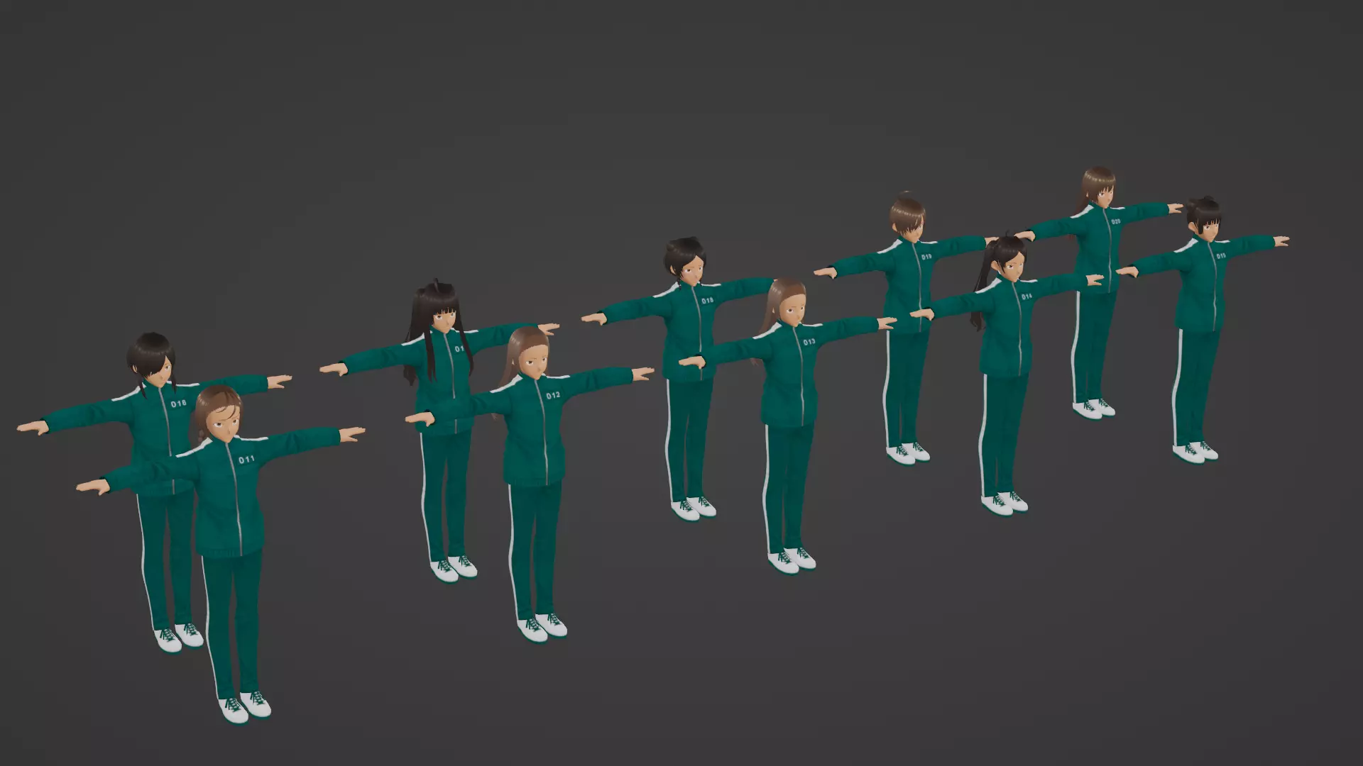 Squid Game - Player - 10 People Low-poly 3D model_0