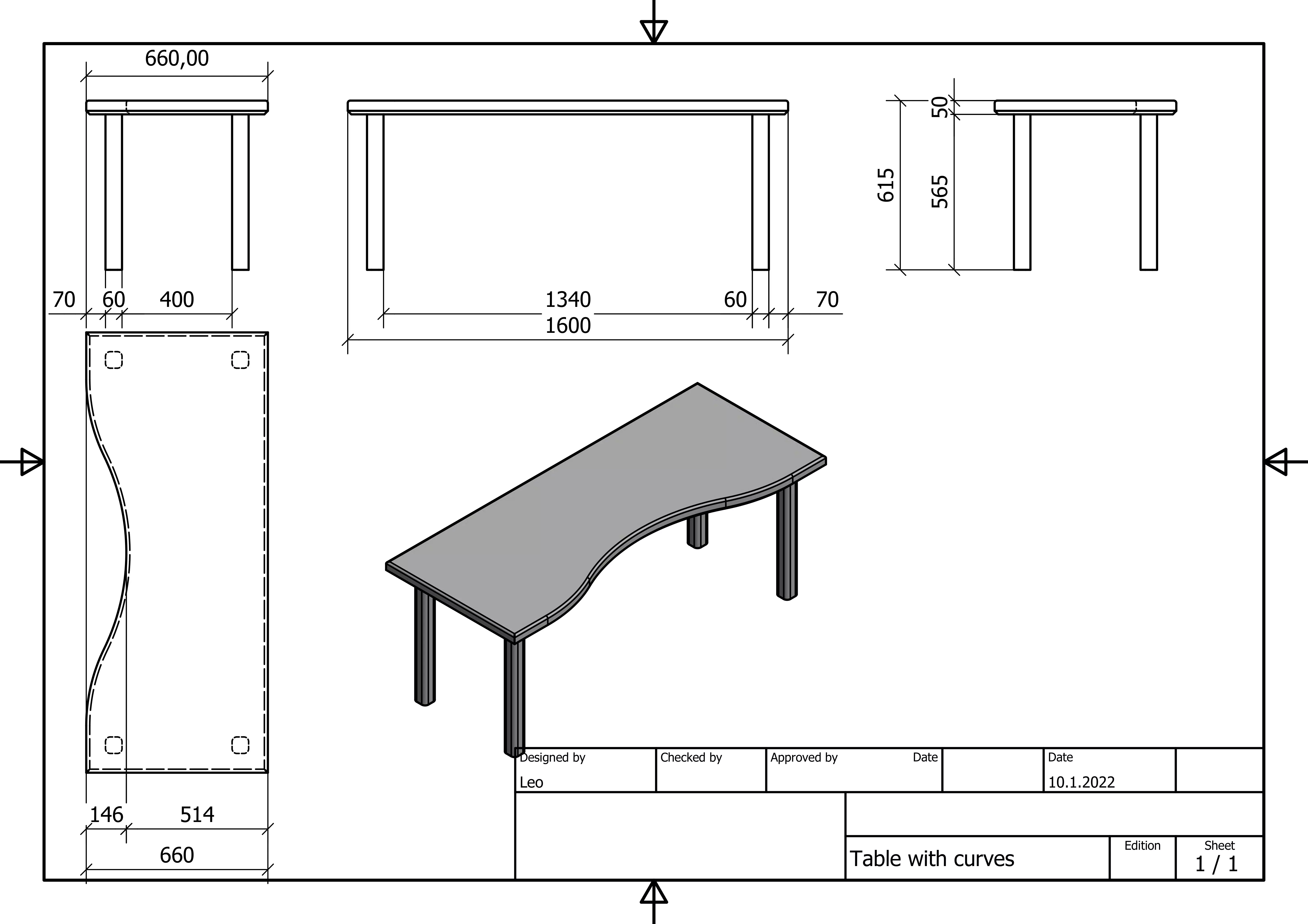Table with a curve Free 3D print model