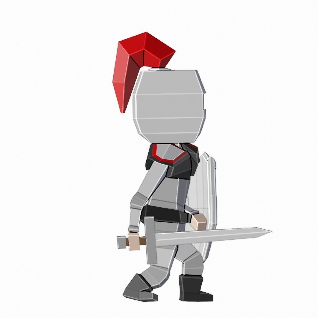 Low Poly Knight holding sword Low-poly 3D model_16
