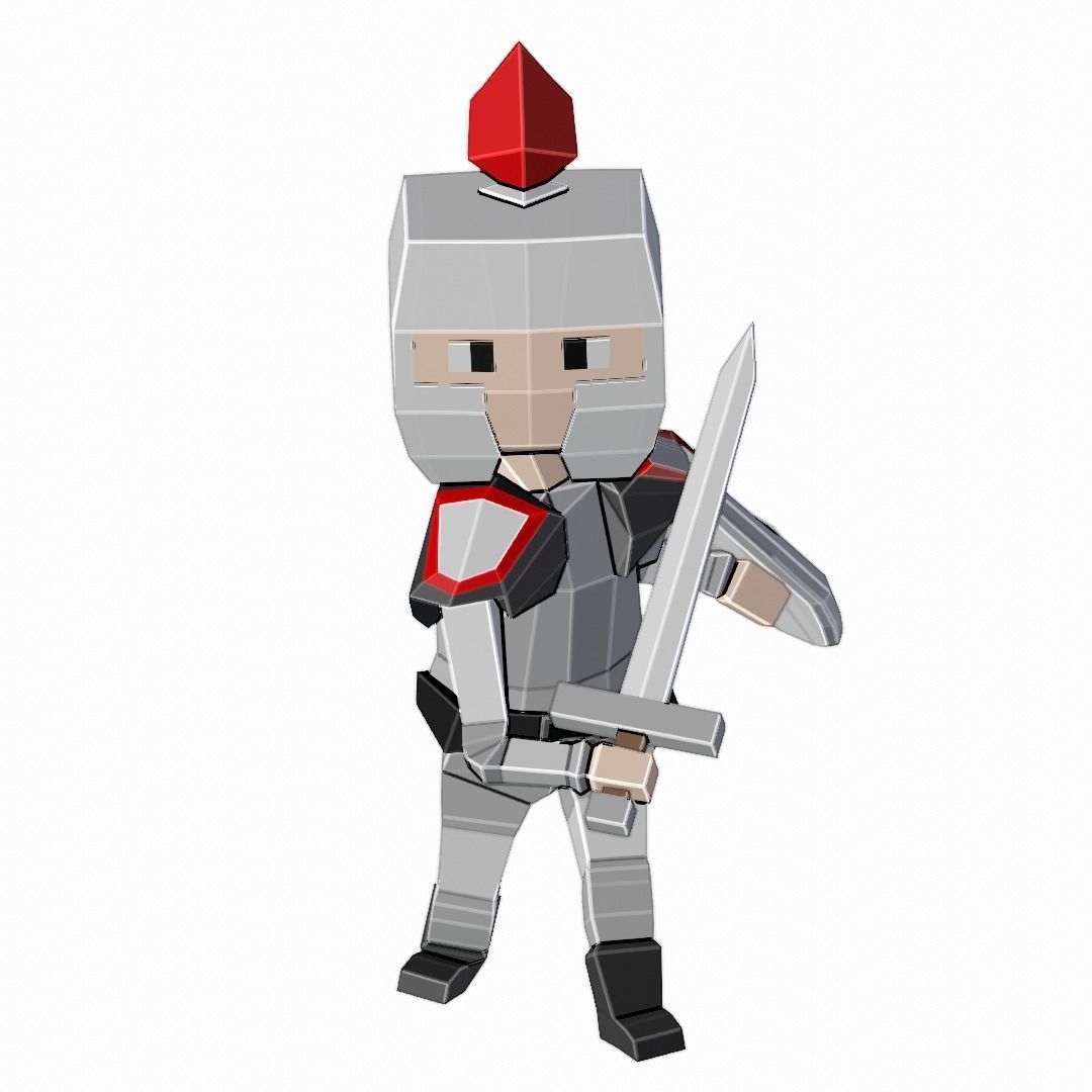 Low Poly Knight holding sword Low-poly 3D model_18