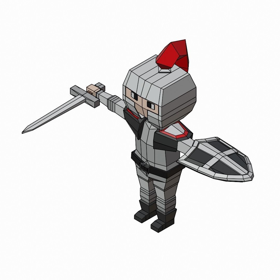 Low Poly Knight holding sword Low-poly 3D model_11