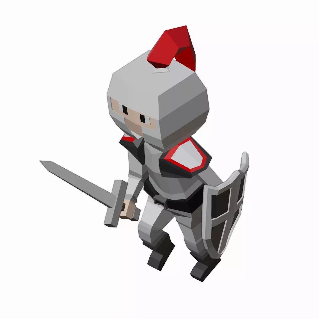 Low Poly Knight holding sword Low-poly 3D model_0