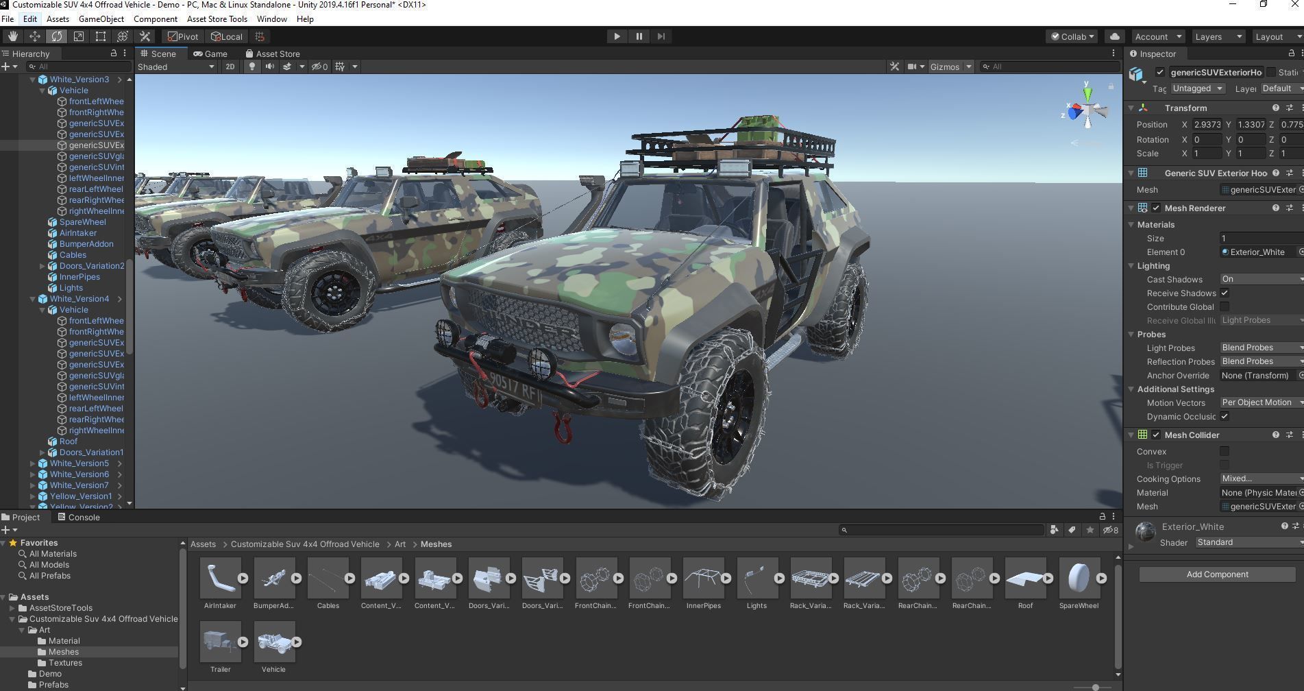 Customizable Suv 4x4 Offroad Vehicle for Unity3D Low-poly 3D model_4