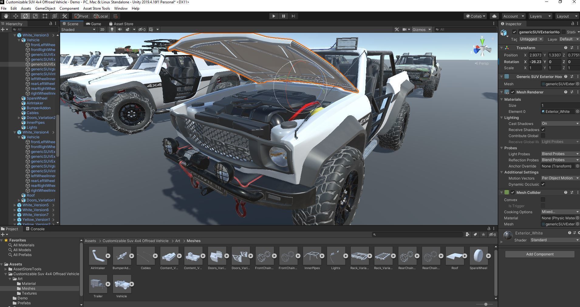 Customizable Suv 4x4 Offroad Vehicle for Unity3D Low-poly 3D model_3