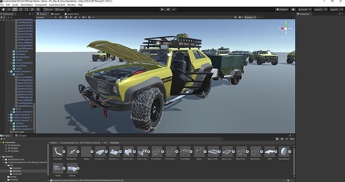 Customizable Suv 4x4 Offroad Vehicle for Unity3D Low-poly 3D model