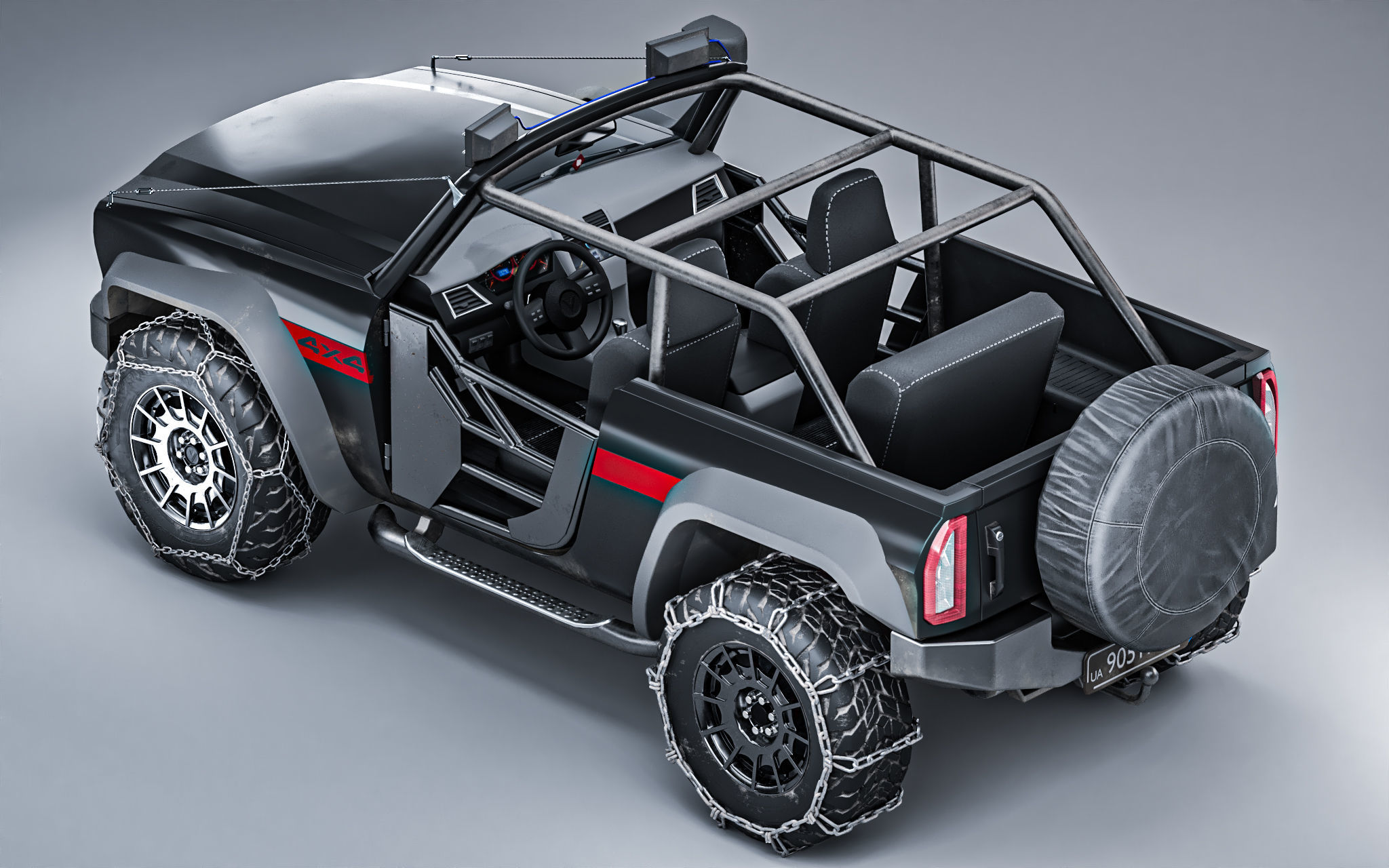 Customizable Suv 4x4 Offroad Vehicle for Unity3D Low-poly 3D model_11