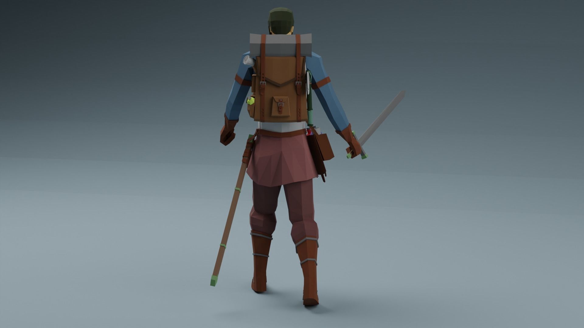 Low Poly Adventurer animated character holding sword Free low-poly 3D model_3