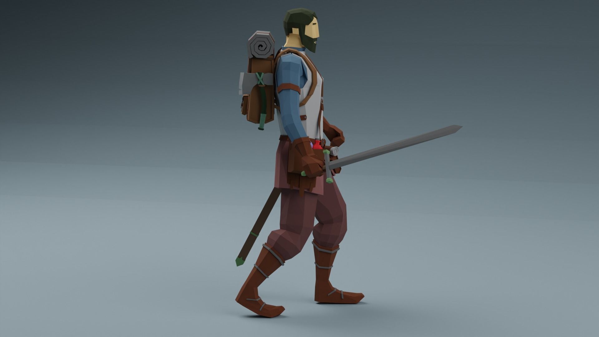 Low Poly Adventurer animated character holding sword Free low-poly 3D model_2