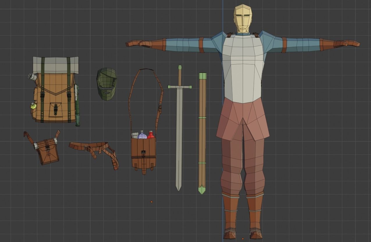 Low Poly Adventurer animated character holding sword Free low-poly 3D model_12