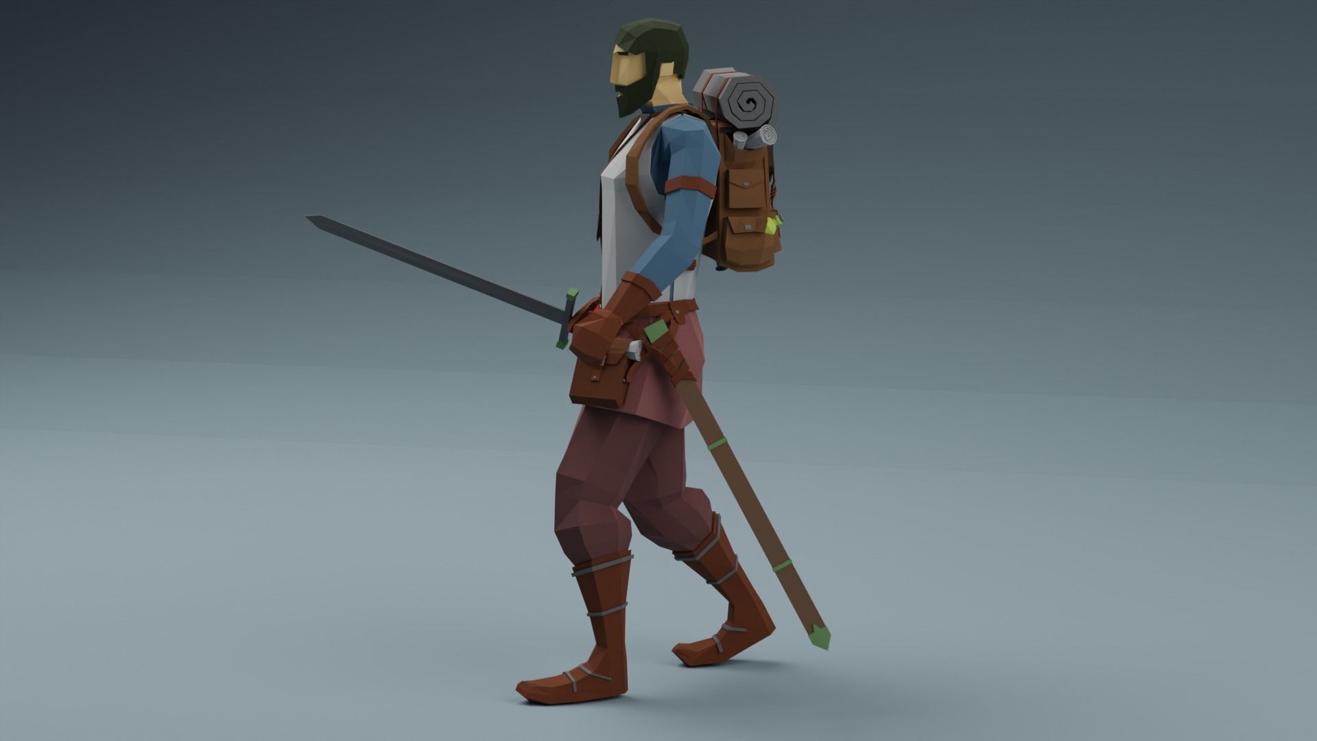 Low Poly Adventurer animated character holding sword Free low-poly 3D model_4