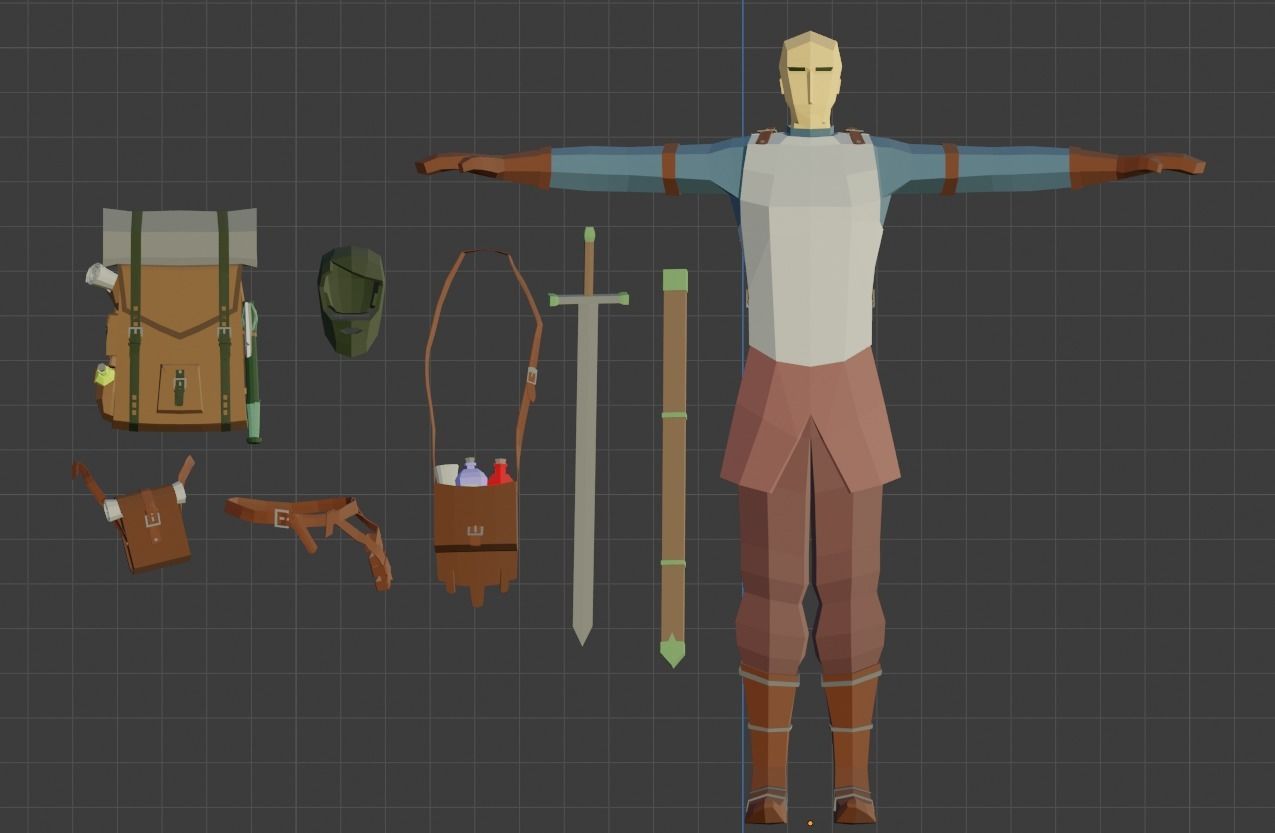 Low Poly Adventurer animated character holding sword Free low-poly 3D model_10