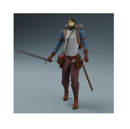 Low Poly Adventurer animated character holding sword Free low-poly 3D model