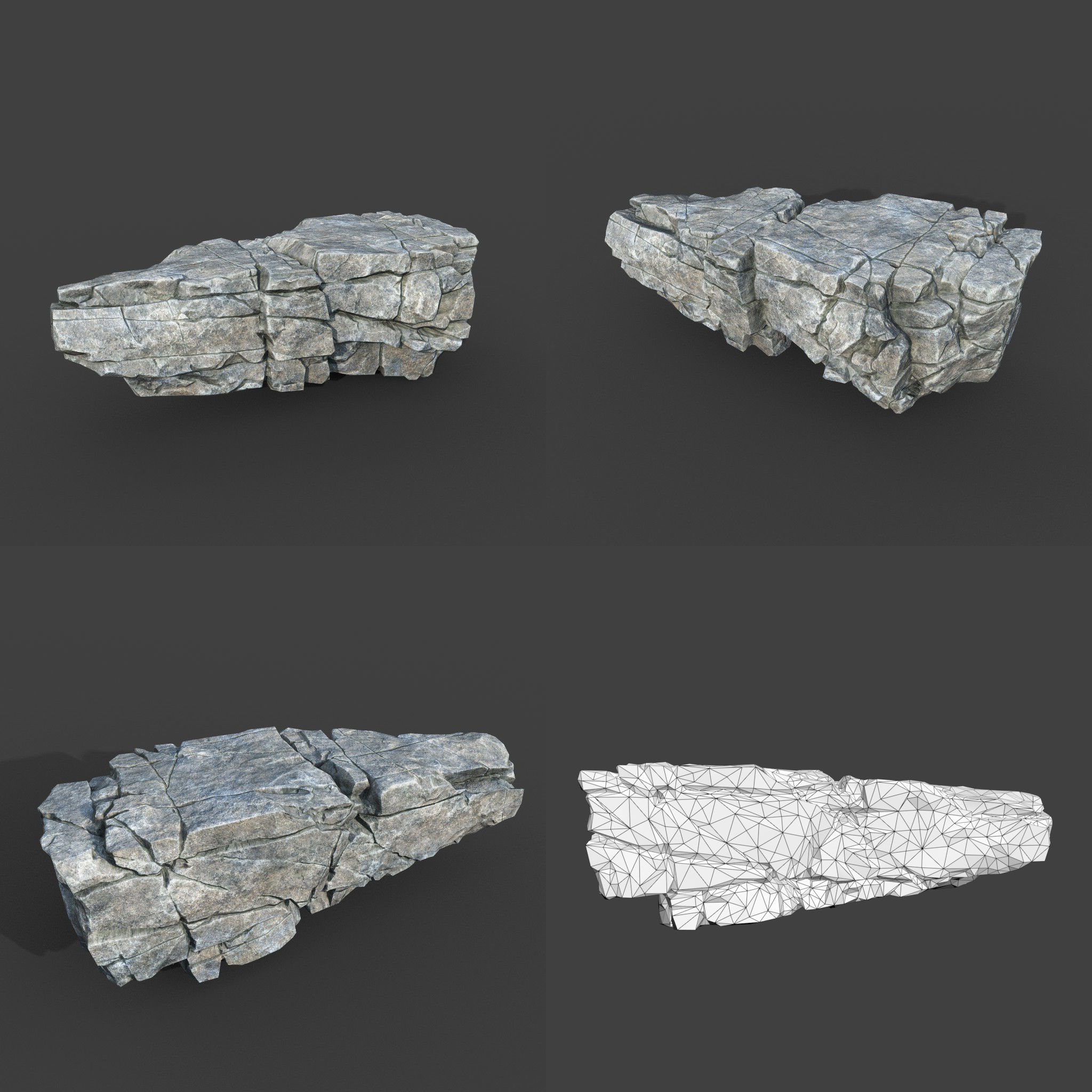 Low poly Gray Cracked Modular Rock 220106 Low-poly 3D model_6