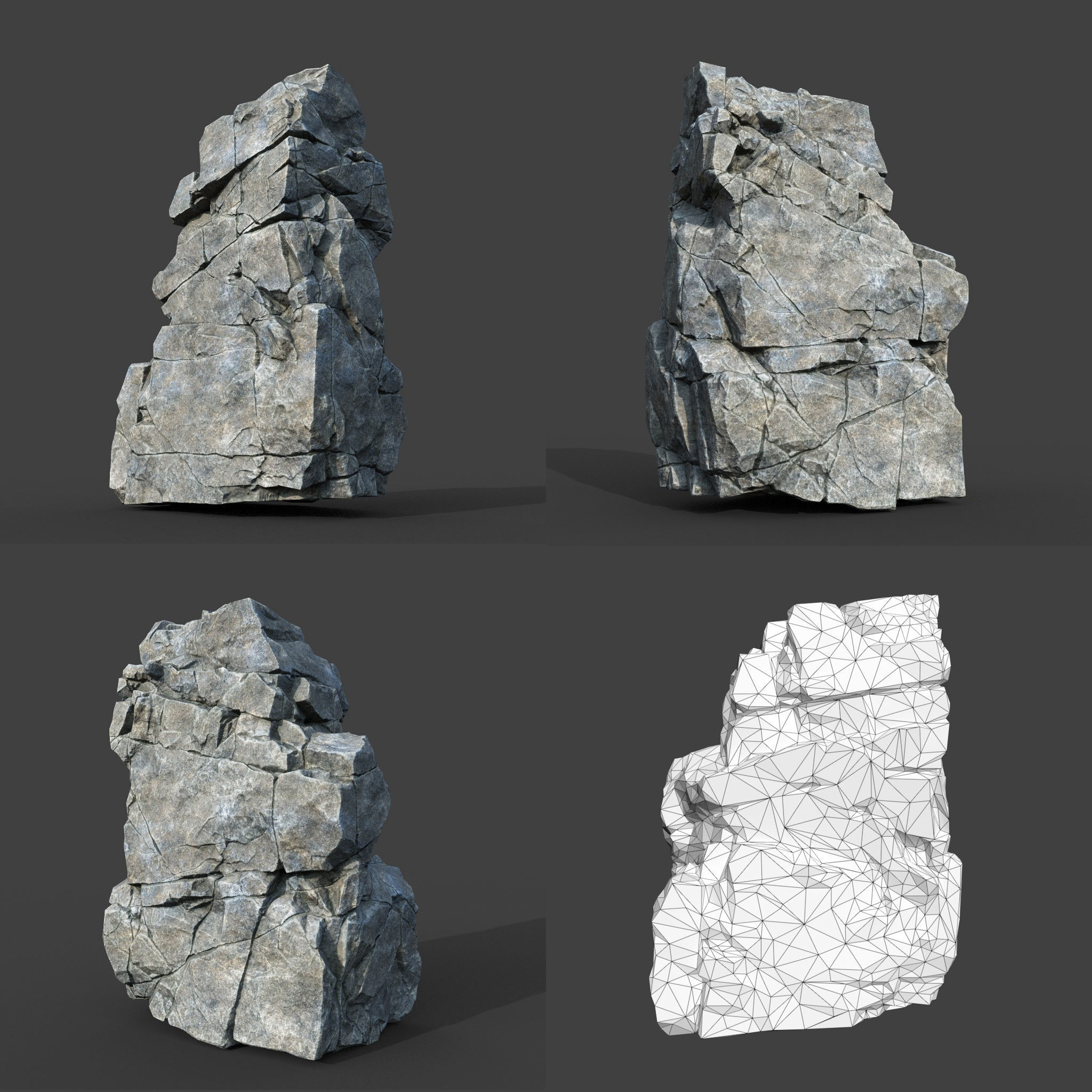 Low poly Gray Cracked Modular Rock 220106 Low-poly 3D model_14