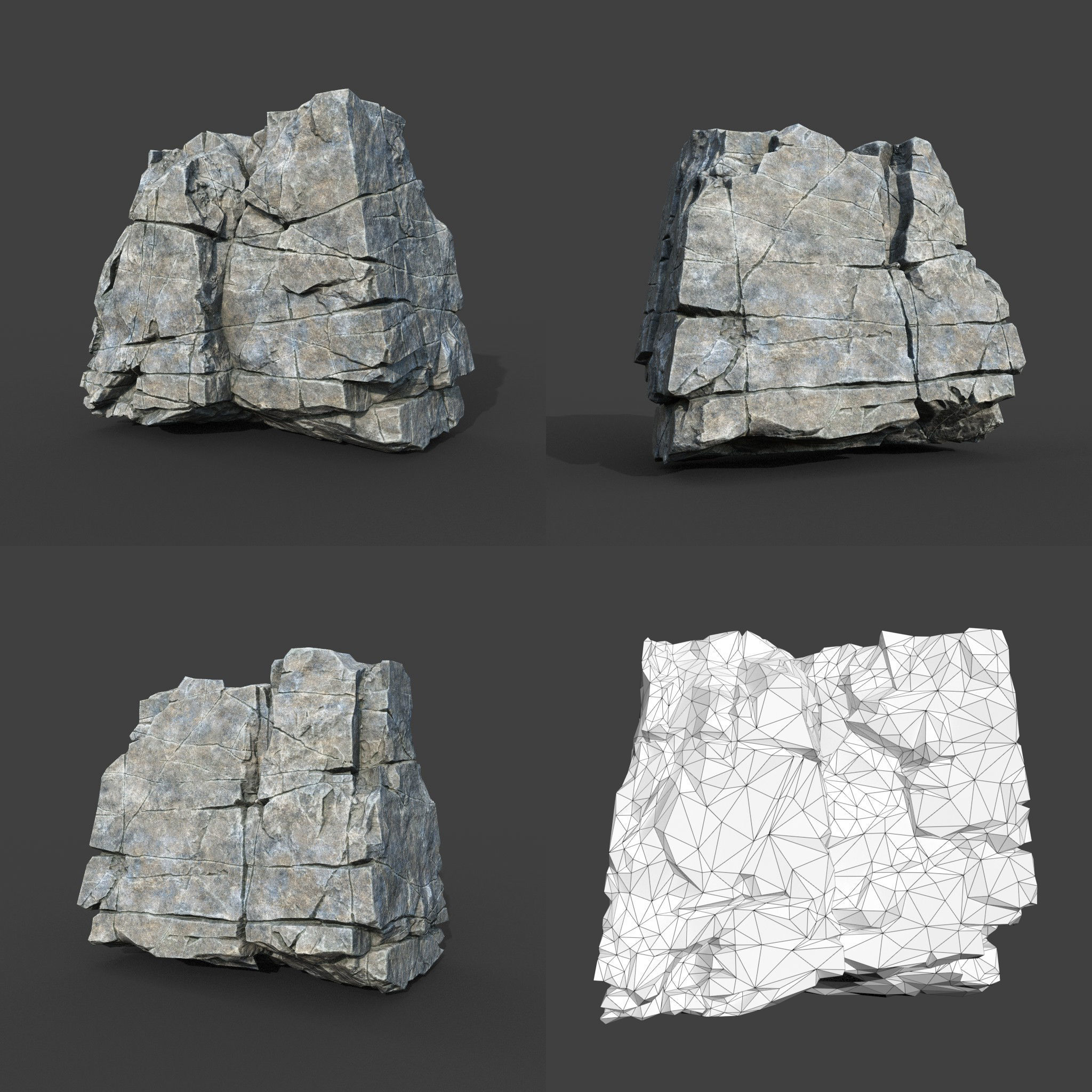 Low poly Gray Cracked Modular Rock 220106 Low-poly 3D model_2