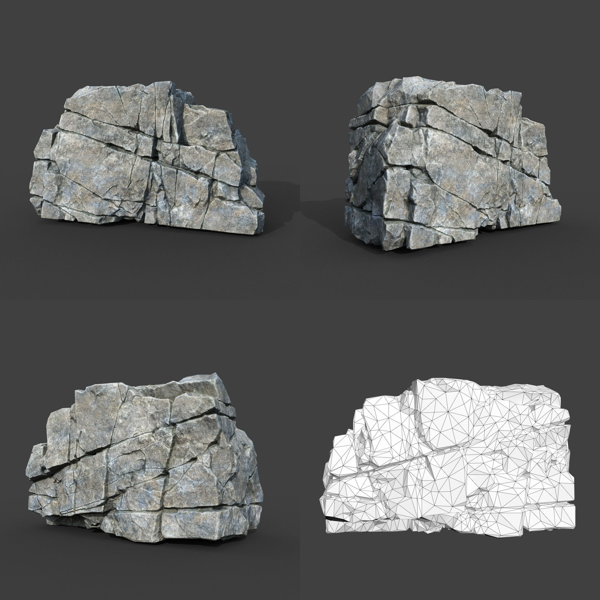 Low poly Gray Cracked Modular Rock 220106 Low-poly 3D model_18