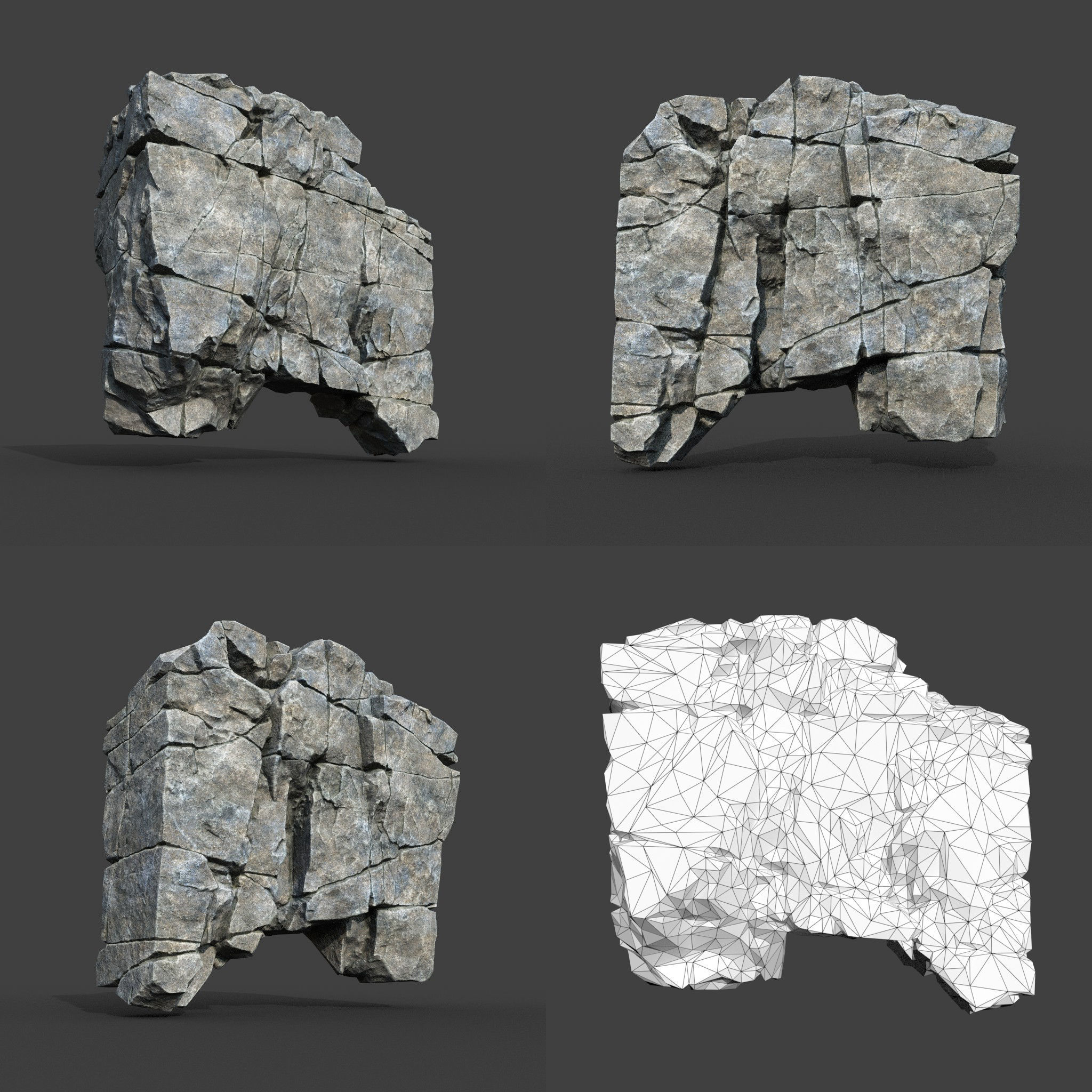 Low poly Gray Cracked Modular Rock 220106 Low-poly 3D model_20
