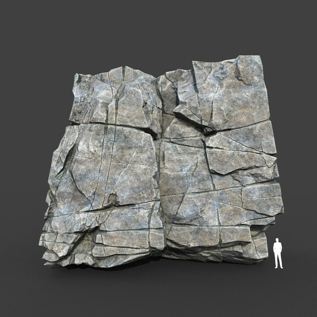 Low poly Gray Cracked Modular Rock 220106 Low-poly 3D model_1