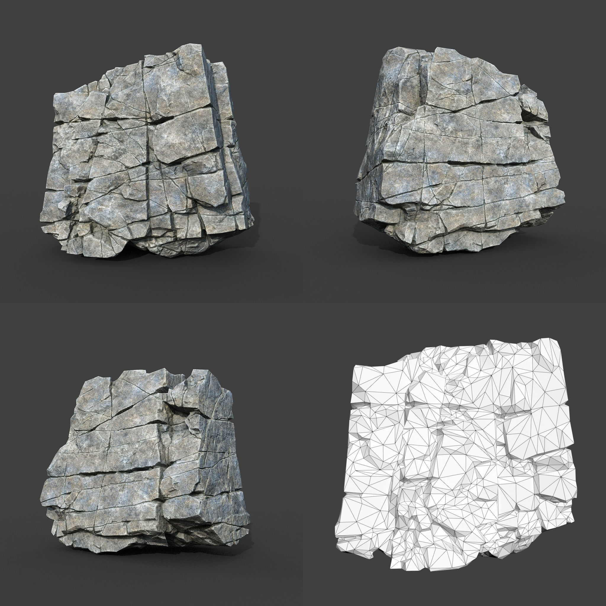 Low poly Gray Cracked Modular Rock 220106 Low-poly 3D model_4