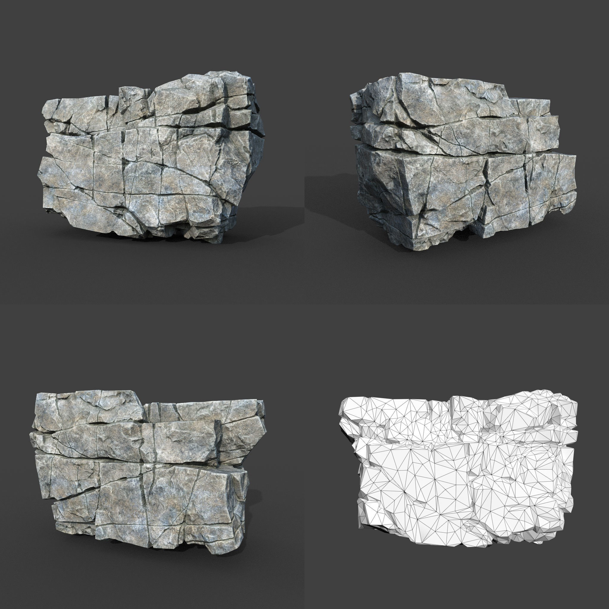 Low poly Gray Cracked Modular Rock 220106 Low-poly 3D model_10