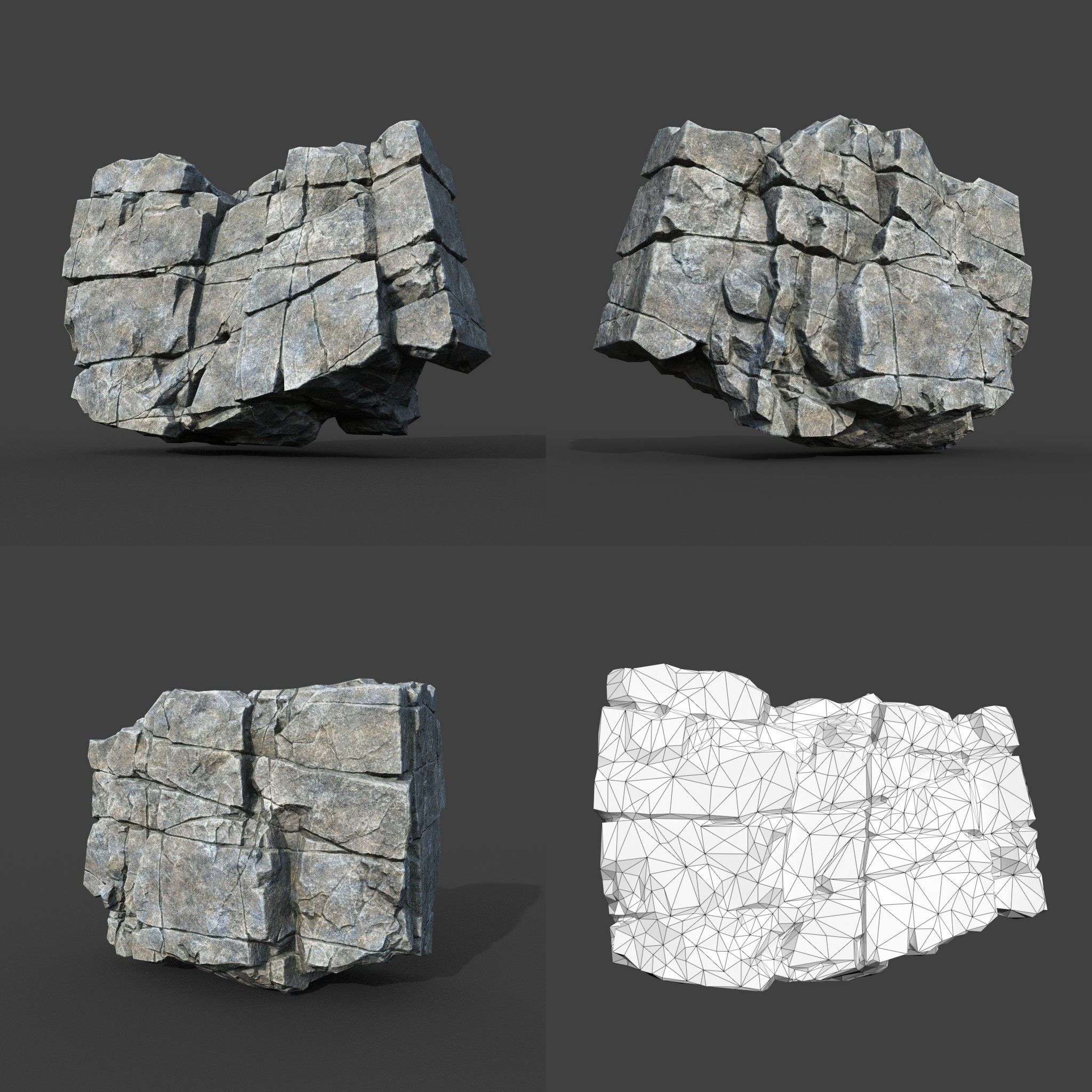 Low poly Gray Cracked Modular Rock 220106 Low-poly 3D model_12