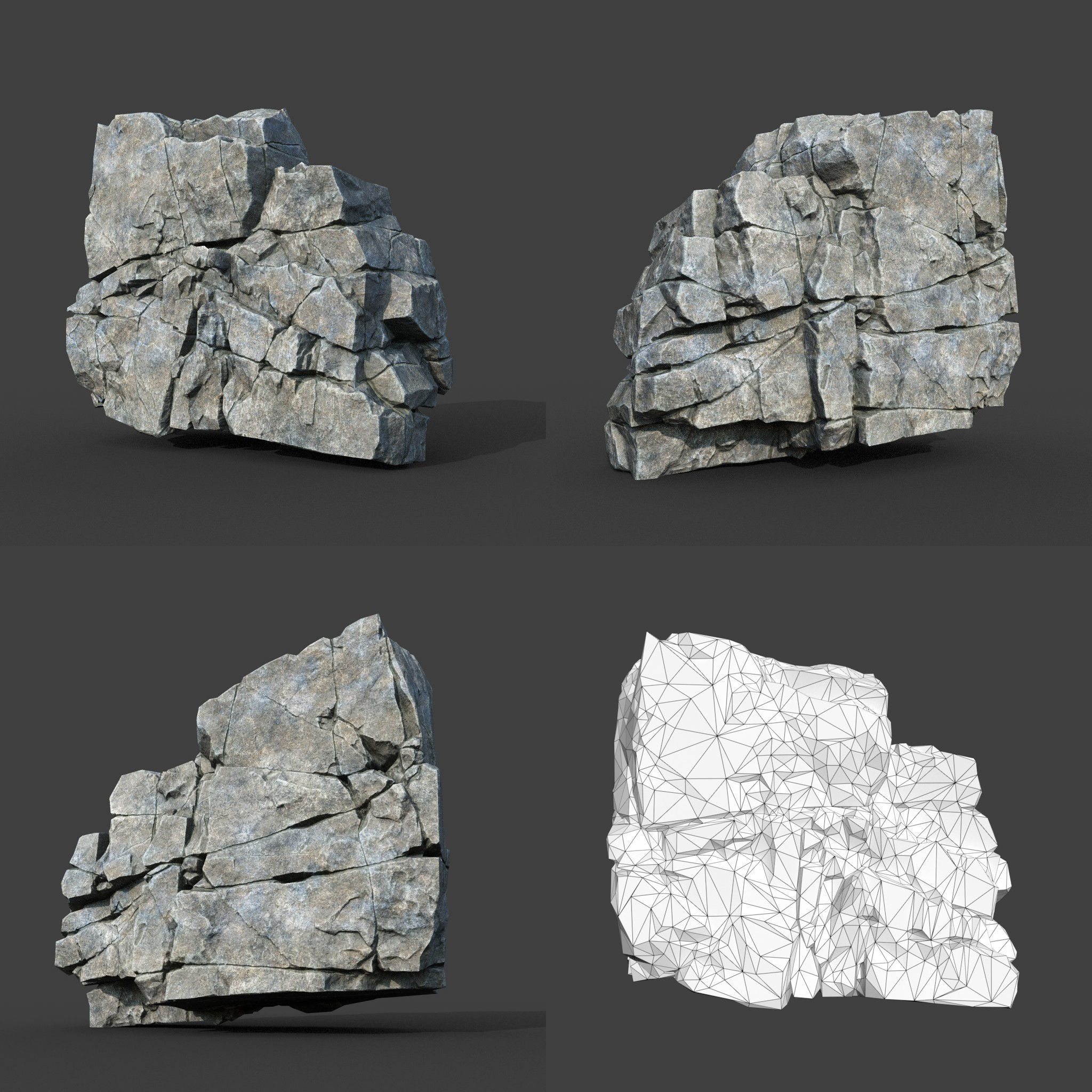Low poly Gray Cracked Modular Rock 220106 Low-poly 3D model_16