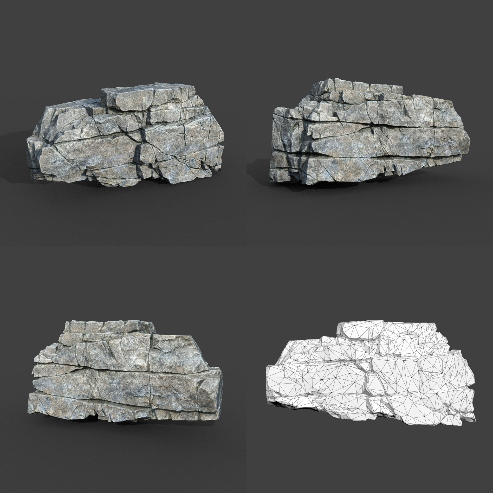 Low poly Gray Cracked Modular Rock 220106 Low-poly 3D model_8