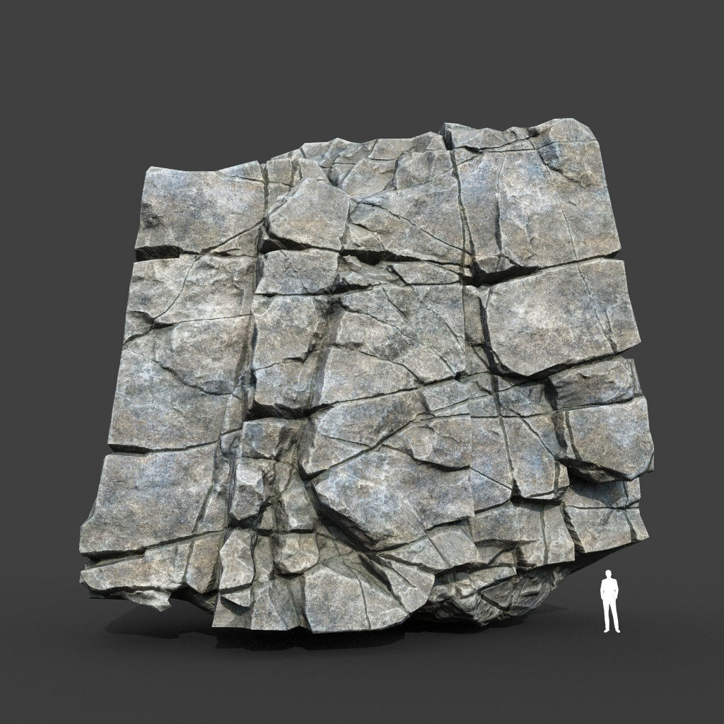 Low poly Gray Cracked Modular Rock 220106 Low-poly 3D model_3