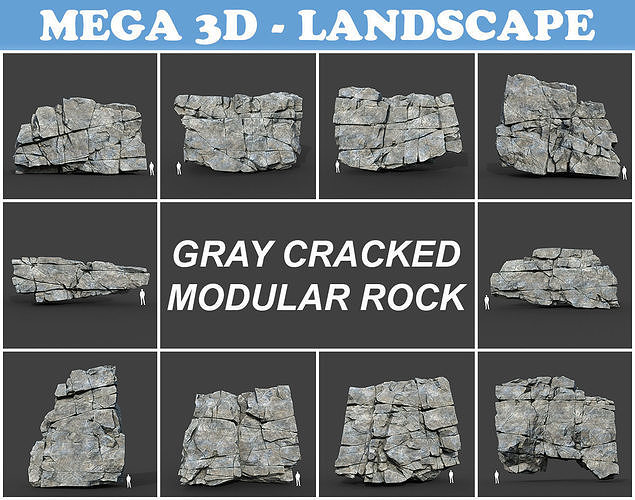 Low poly Gray Cracked Modular Rock 220106 Low-poly 3D model