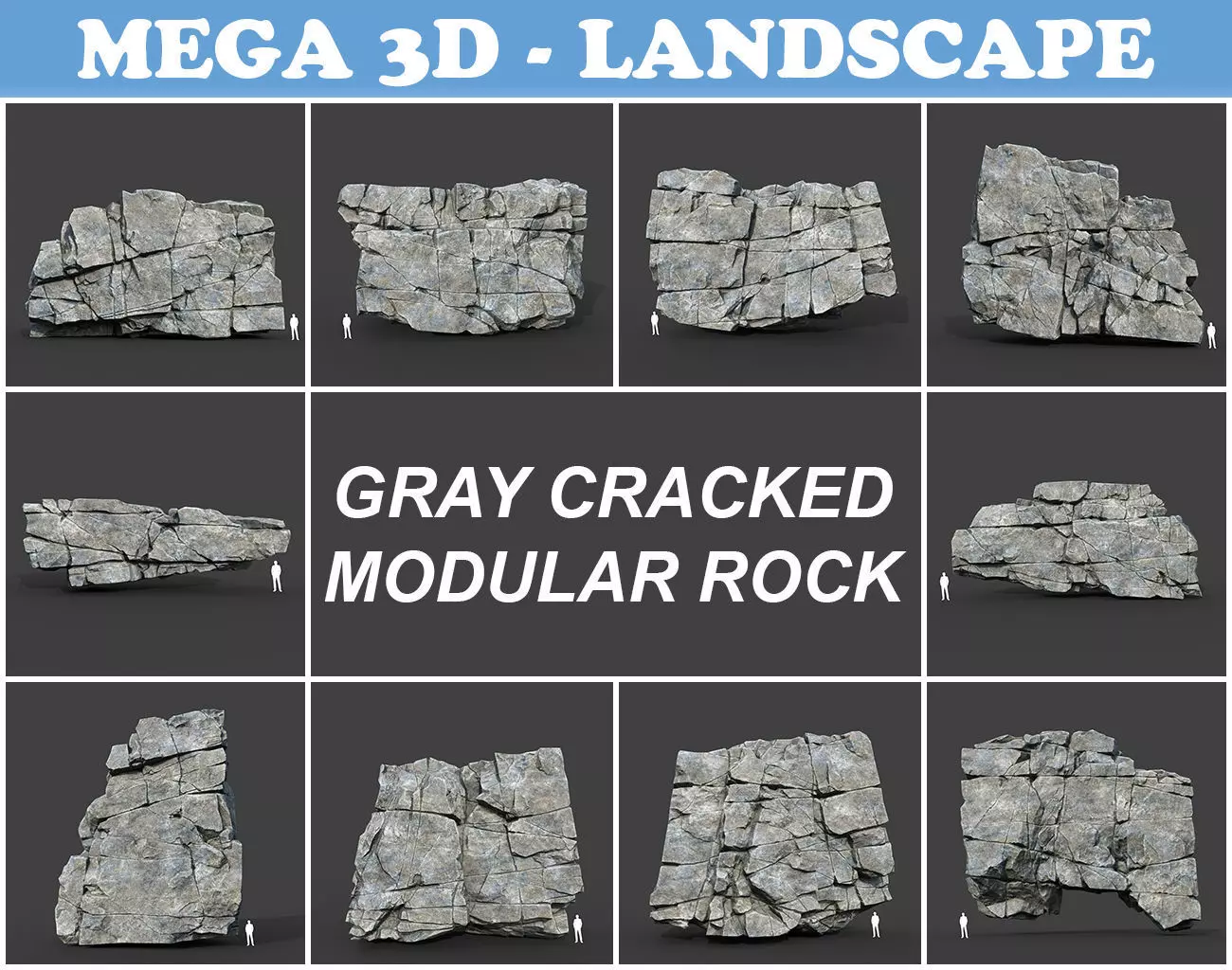 Low poly Gray Cracked Modular Rock 220106 Low-poly 3D model_0