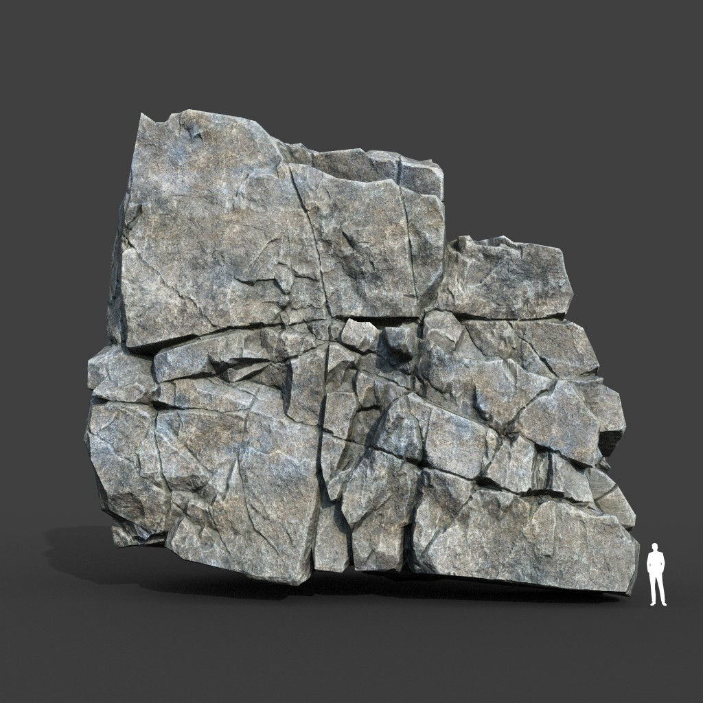 Low poly Gray Cracked Modular Rock 220106 Low-poly 3D model_15