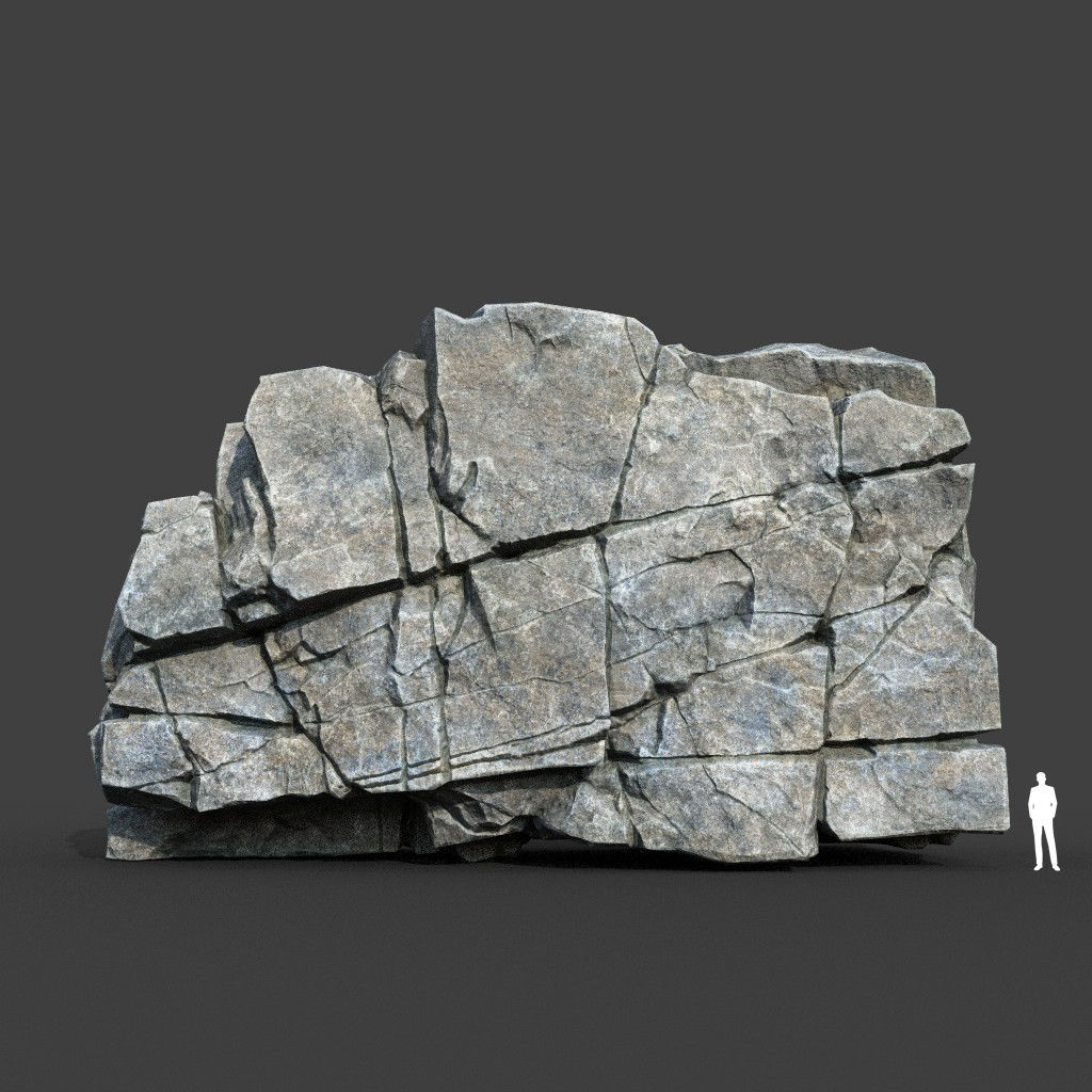Low poly Gray Cracked Modular Rock 220106 Low-poly 3D model_17