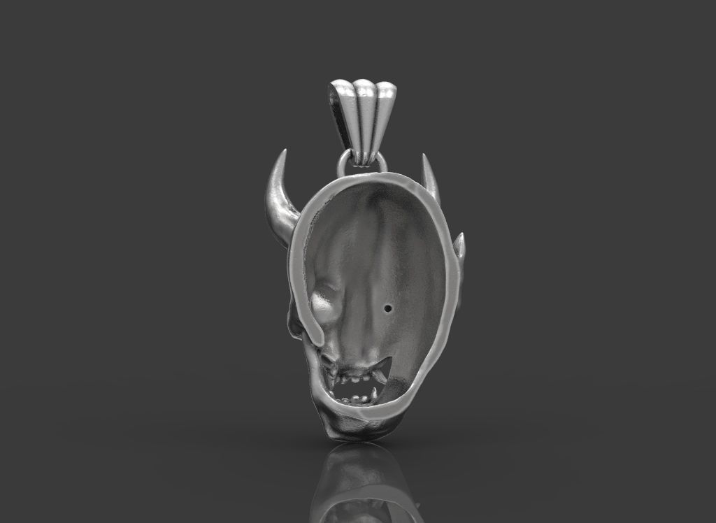 Ring Pendant Oni Skull 3D print model_2